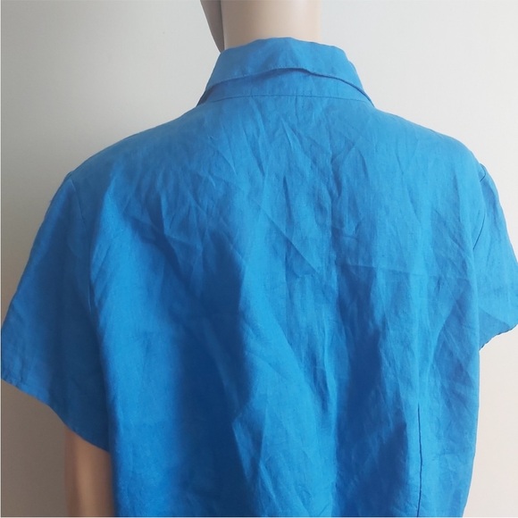 Ecologie linen top size 2X blue button down short sleeves collared shirt - Picture 7 of 11